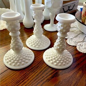 Elegant White Hobnail Candle Holders